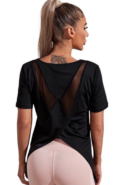 solid contrast mesh sports tee 07cf#, Gray 
solid contrast mesh sports tee 07cf#, Gray