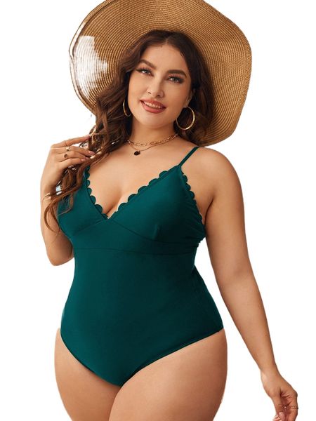 plus scallop trim one piece swimsuit s6zc#, White;black
plus scallop trim one piece swimsuit s6zc#, White;black