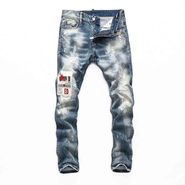 men's jeans water wash splash paint dot fake hole patch letter print men's small foot cowboy trendy pants znm1, Blue
men's jeans water wash splash paint dot fake hole patch letter print men's small foot cowboy trendy pants znm1, Blue