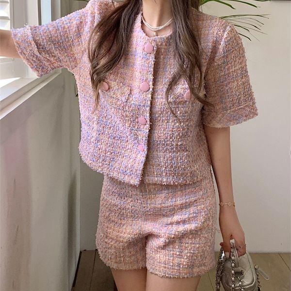 small fragrant pink t set 2 piece for women summer oneck short sleeve singlebreasted coat shorts shuit female 220617, White
small fragrant pink t set 2 piece for women summer oneck short sleeve singlebreasted coat shorts shuit female 220617, White