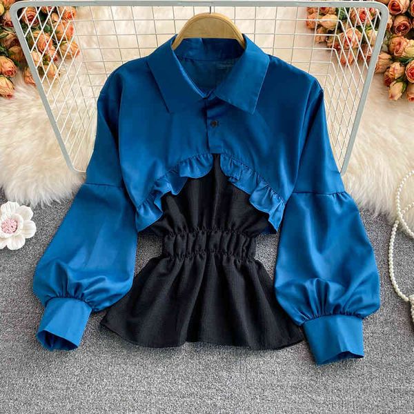 women's blouses shirts autumn korean polo collar long sleeve fungus edge short contrast color fake two waist closing thin temperament b, White
women's blouses shirts autumn korean polo collar long sleeve fungus edge short contrast color fake two waist closing thin temperament b, White