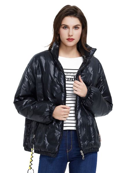 ziai zip up patch detail puffer jacket x2hk#, Black