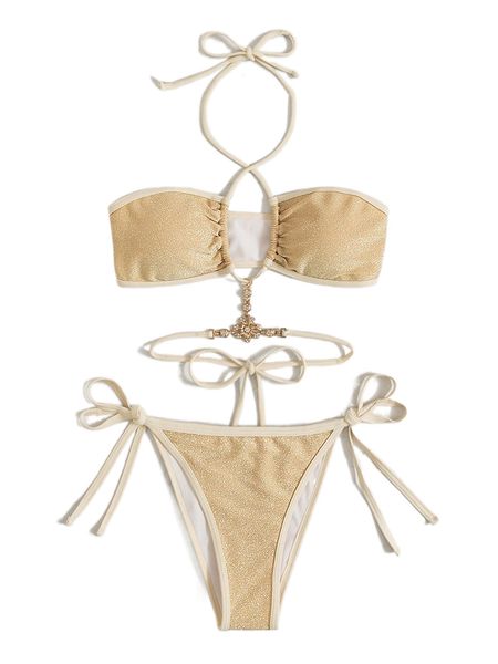 glitter halter tie side bikini swimsuit u9ul#, White;black 
glitter halter tie side bikini swimsuit u9ul#, White;black