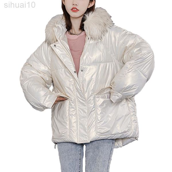 glossy jacket metallic color winter women cotton furry collar hooded long sleeve thick warm basic loose lady coat chic new l220730, Black
glossy jacket metallic color winter women cotton furry collar hooded long sleeve thick warm basic loose lady coat chic new l220730, Black