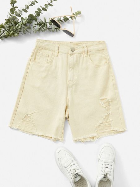 ripped raw hem shorts c8qp#, White;black
