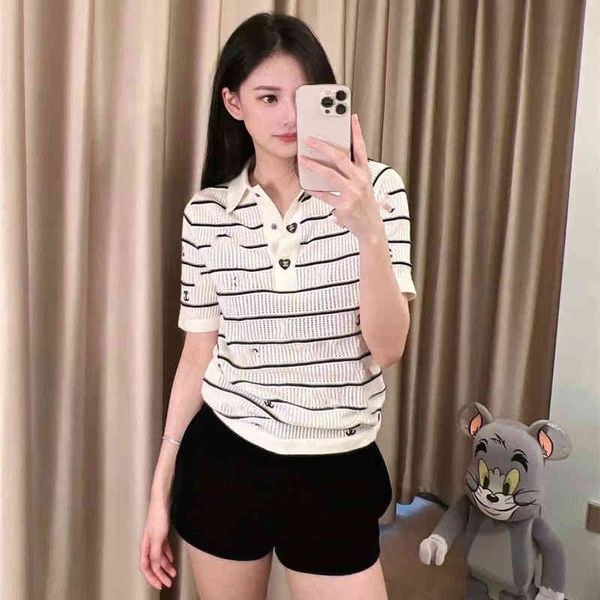 women's t-shirt summer style tencel thin cool small fragrance loose striped knitted women's top, White
women's t-shirt summer style tencel thin cool small fragrance loose striped knitted women's top, White