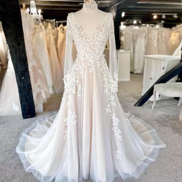 2022 gorgeous boho wedding dresses long sleeves bridal gown lace applique sweep train v neck a line plus size vestido de novia custom made, White
2022 gorgeous boho wedding dresses long sleeves bridal gown lace applique sweep train v neck a line plus size vestido de novia custom made, White
