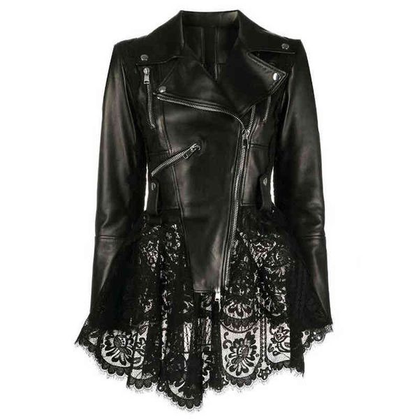 new spring genuine leather jacket slim women lace zoom 100 real leather jacket with zipper locomotive style j220727, Black
new spring genuine leather jacket slim women lace zoom 100 real leather jacket with zipper locomotive style j220727, Black