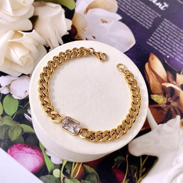link, chain classic style fashion thick bracelet square crystal stainleess steel woman jewelry christmas birthday gifts, Black
link, chain classic style fashion thick bracelet square crystal stainleess steel woman jewelry christmas birthday gifts, Black
