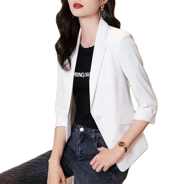 solid color thin blazer women threequarter sleeve spring and summer slim short suit jacket one buckle blousers white 220811, White;black
solid color thin blazer women threequarter sleeve spring and summer slim short suit jacket one buckle blousers white 220811, White;black