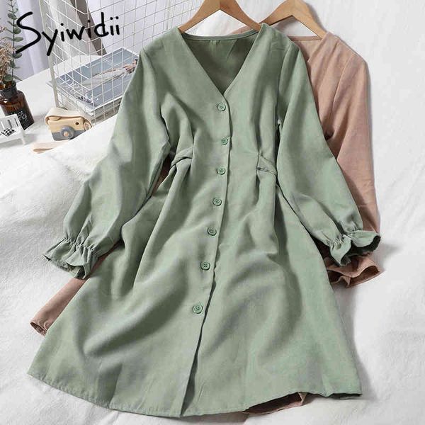fashion high waist dresses women breasted butterfly sleeve vneck aline solid green pink clothing spring korean 210415, Black;gray
fashion high waist dresses women breasted butterfly sleeve vneck aline solid green pink clothing spring korean 210415, Black;gray