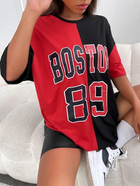 letter graphic two tone drop shoulder tee 27oj#, White