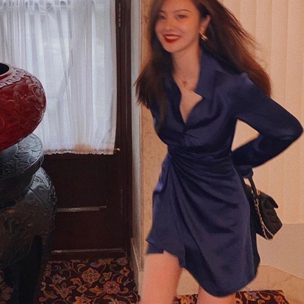 casual dresses 2022 french style waist slim temperament for women elegant blue shirt skirt dress autumn and winter birthday, Black;gray
casual dresses 2022 french style waist slim temperament for women elegant blue shirt skirt dress autumn and winter birthday, Black;gray