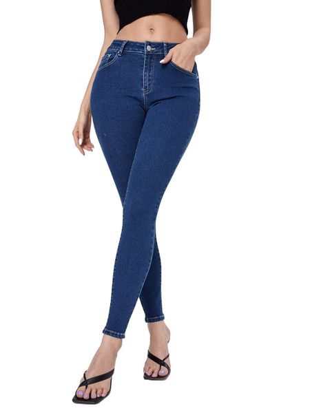 slant pocket skinny cropped jeans l8sy#, Blue