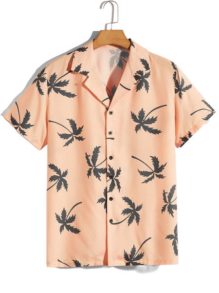 men tropical print button through shirt y19k#, White;black