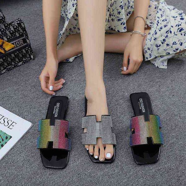large flat bottomed colored summer rhinestone sandals for women's outer slippers, Black
large flat bottomed colored summer rhinestone sandals for women's outer slippers, Black