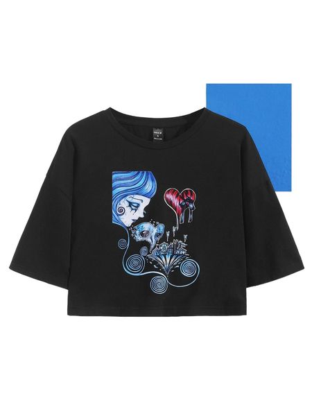 x megvillian figure graphic drop shoulder crop tee t5fe#, White