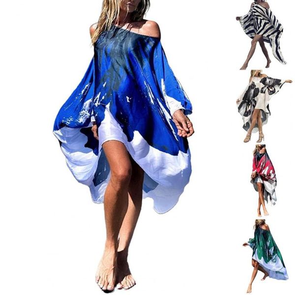 casual dresses beach dress batwing sleeve slash off shoulder large hem floral print women party for holiday summer 2022 vestidoscasual, Black;gray 
casual dresses beach dress batwing sleeve slash off shoulder large hem floral print women party for holiday summer 2022 vestidoscasual, Black;gray