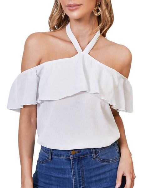 ruffle trim tie back solid l3qn#, White 
ruffle trim tie back solid l3qn#, White