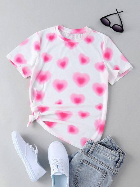 allover heart print tee 26an#, White
allover heart print tee 26an#, White