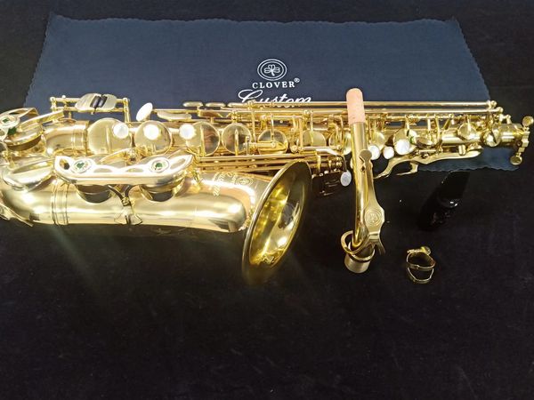 clover alto saxopone eb key gold plated high f# alto sax with mouthpiece
clover alto saxopone eb key gold plated high f# alto sax with mouthpiece
