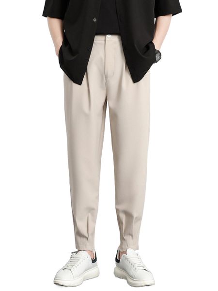 men fold pleated carrot suit pants k7f6#, Black 
men fold pleated carrot suit pants k7f6#, Black