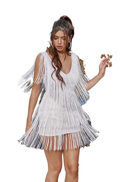 d& v neck fringe trim dress 23yb#, Black;gray
d& v neck fringe trim dress 23yb#, Black;gray
