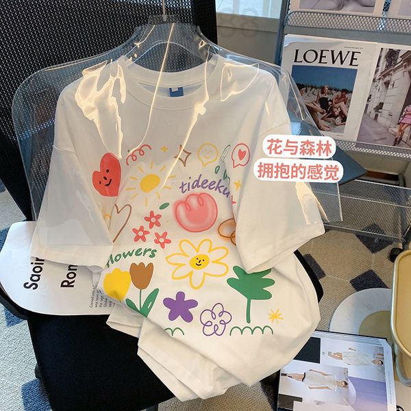 women's t-shirt designer graffiti flower white short sleeved t-shirt women's new sweet aging foreign style cotton in spring and su
women's t-shirt designer graffiti flower white short sleeved t-shirt women's new sweet aging foreign style cotton in spring and su