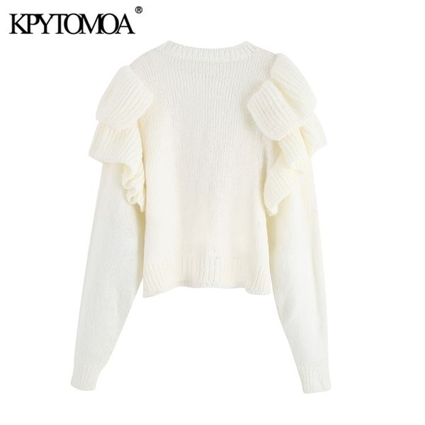 vintage sweet short style ruffles knitted sweater women fashion o neck long sleeve female elegant pullovers chic 201203, White;black
vintage sweet short style ruffles knitted sweater women fashion o neck long sleeve female elegant pullovers chic 201203, White;black