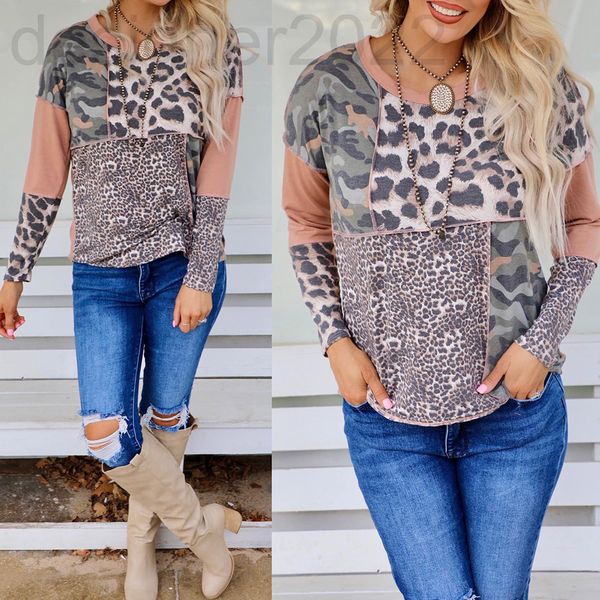 women's t-shirt designer 2022 spring new leopard print stitching long sleeve round neck casual women's om9919, White
women's t-shirt designer 2022 spring new leopard print stitching long sleeve round neck casual women's om9919, White