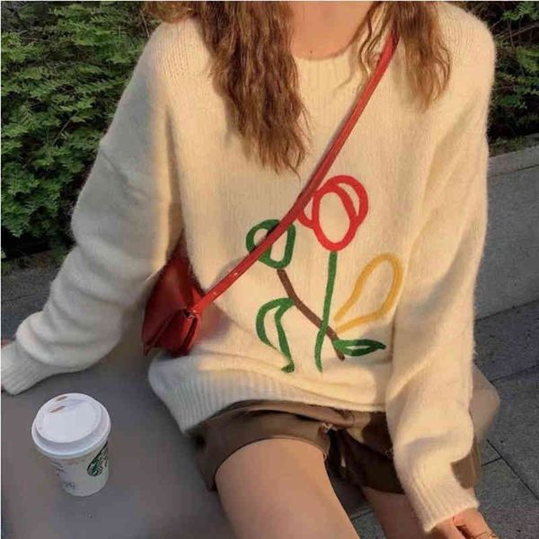 women's polos three dimensional embroidered pullover sweater women's loose outer wear autumn and winter design sense bottomed swea, White
women's polos three dimensional embroidered pullover sweater women's loose outer wear autumn and winter design sense bottomed swea, White