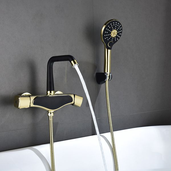 double hanle bathtub shower faucet set brass body gold and black color with abs plastic handheld spray wall mounted
double hanle bathtub shower faucet set brass body gold and black color with abs plastic handheld spray wall mounted
