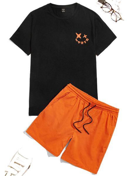 men cartoon face print tee & drawstring waist shorts set 60je#, Gray
men cartoon face print tee & drawstring waist shorts set 60je#, Gray