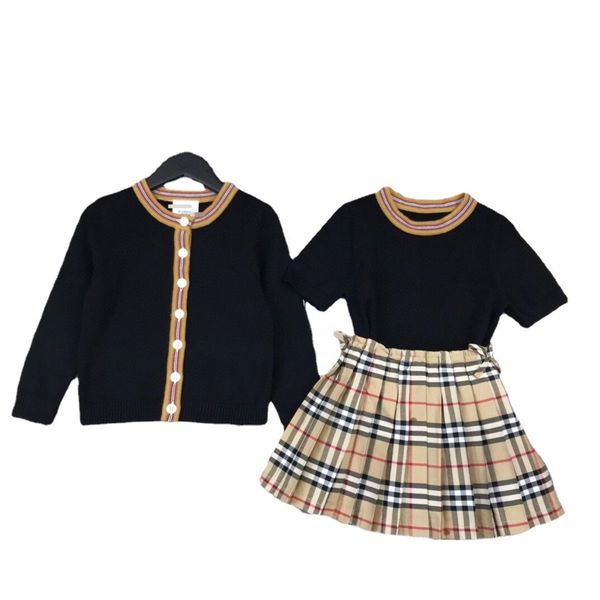 designer girl's dresses autumn children's baby knitted cardigan jacket short sleeve pleated skirt girls' sweater three piece, Red;yellow
designer girl's dresses autumn children's baby knitted cardigan jacket short sleeve pleated skirt girls' sweater three piece, Red;yellow
