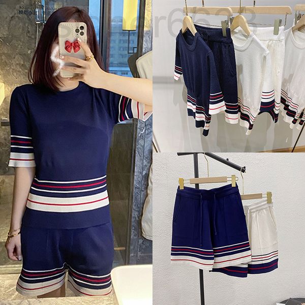 two piece dress designer tb four bar spring and summer three color strip splicing short sleeve shorts clip waist closing knitted suit 6iw3, White
two piece dress designer tb four bar spring and summer three color strip splicing short sleeve shorts clip waist closing knitted suit 6iw3, White