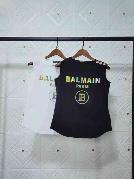 women's t-shirt 21ss spring and summer balman laser alphabet cotton round neck gold button sleeveless vest t-shirt for women q8vd, White
women's t-shirt 21ss spring and summer balman laser alphabet cotton round neck gold button sleeveless vest t-shirt for women q8vd, White