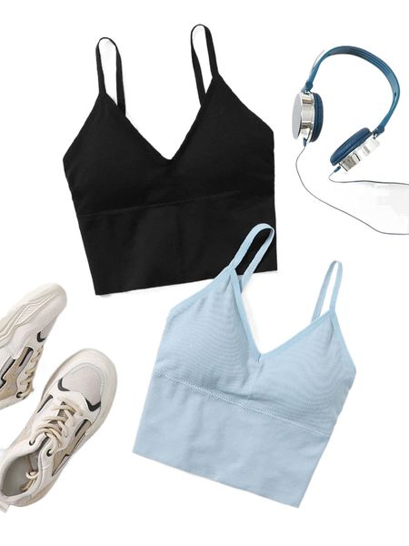 2pcs light support ribbed criss cross sports bra u9wm#, Gray