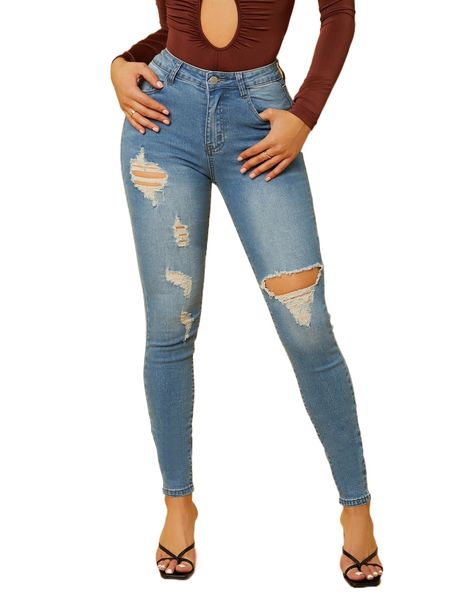 sxy high waist ripped skinny jeans g0bg#, Blue