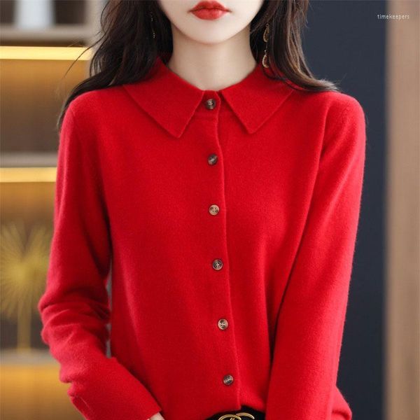 women's knits & tees spring and autumn pure wool knit cardigan women lapel solid color sweater fashion temperament versatilewomen', White
women's knits & tees spring and autumn pure wool knit cardigan women lapel solid color sweater fashion temperament versatilewomen', White