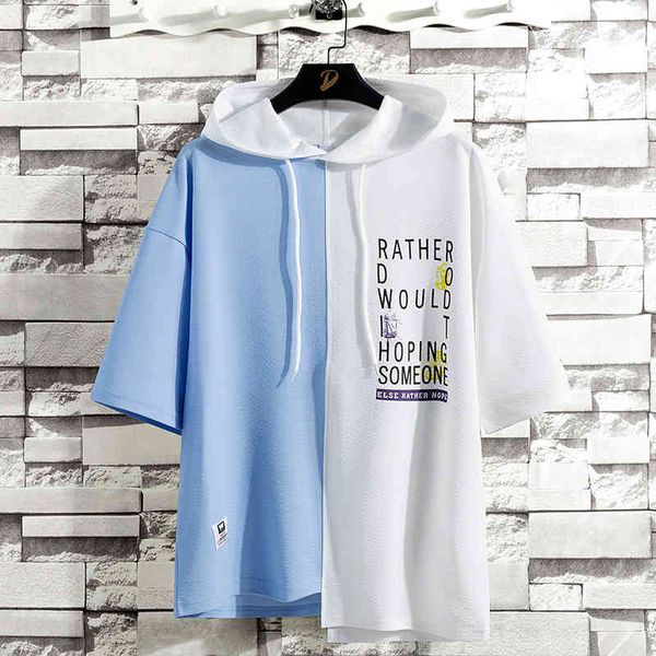 short sleeve t-shirt stitching fashion brand hooded cool clothes 5-sleeve men's loose t-shirt irregular summer wear, Black;brown
short sleeve t-shirt stitching fashion brand hooded cool clothes 5-sleeve men's loose t-shirt irregular summer wear, Black;brown