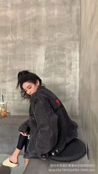 women's leather & faux designer bajia 21ss autumn and winter new love denim coat back letter embroidery jacket, Black
women's leather & faux designer bajia 21ss autumn and winter new love denim coat back letter embroidery jacket, Black