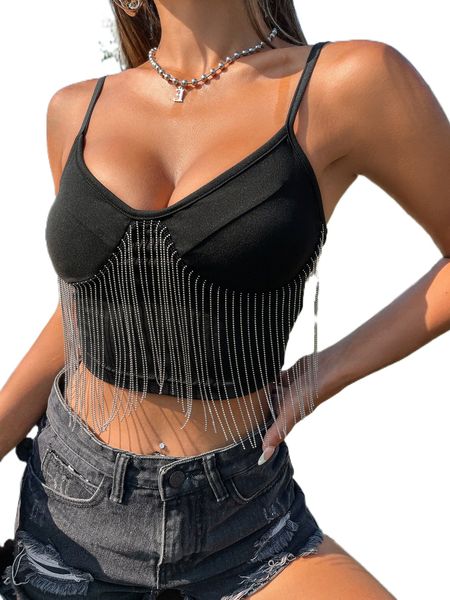 chain fringe trim cami p157#, White