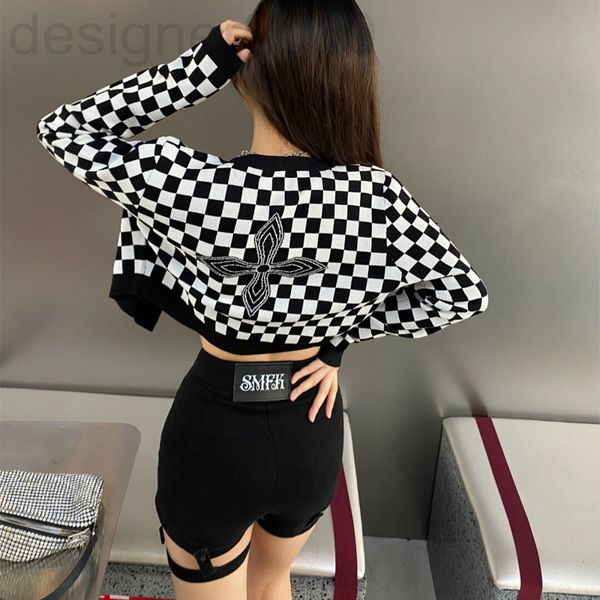 women's sweaters designer smf 2022 spring and summer new women's wear checkerboard cross jacquard short casual knitted cardigan co, White;black
women's sweaters designer smf 2022 spring and summer new women's wear checkerboard cross jacquard short casual knitted cardigan co, White;black