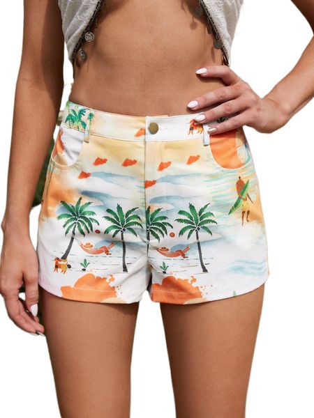 tropical print shorts h2rg#, White;black