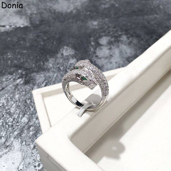 donia jewelry luxury ring european and american fashion green eye double head leopard titanium micro-inlaid zircon designer gift, Silver 
donia jewelry luxury ring european and american fashion green eye double head leopard titanium micro-inlaid zircon designer gift, Silver
