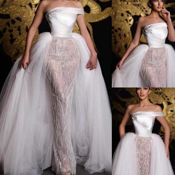 strapless sheath wedding dress detachable train sleeveless floor length sequins one-shoulder tulle lace plus size custom made simple and sty, White
strapless sheath wedding dress detachable train sleeveless floor length sequins one-shoulder tulle lace plus size custom made simple and sty, White