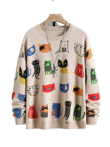 men cartoon pattern sweater c3ws#, White;black
men cartoon pattern sweater c3ws#, White;black