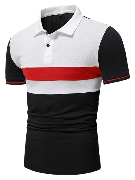 men color block polo shirt h540#, White;black 
men color block polo shirt h540#, White;black