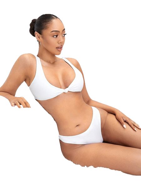 sxy reversible knot front bikini swimsuit x36q#, White;black