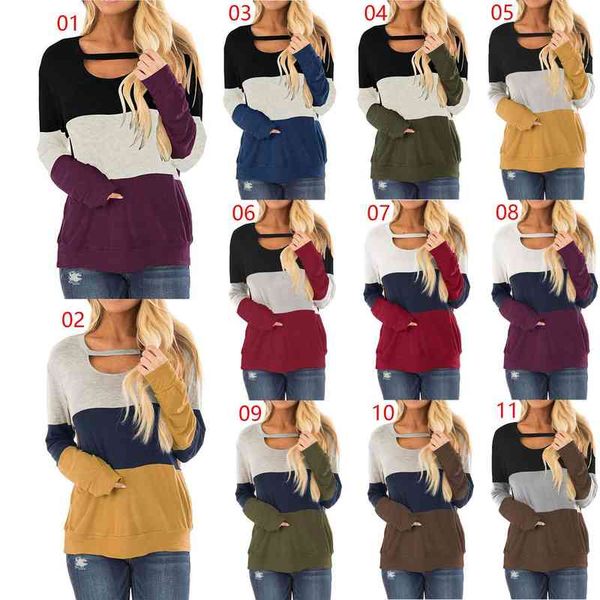 women's t-shirt color matching sweater hollow out long sleeve low round neck loose t-shirt gogu, White
women's t-shirt color matching sweater hollow out long sleeve low round neck loose t-shirt gogu, White